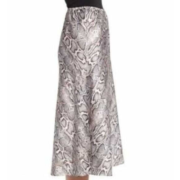 French Connection Women's Snake Print Satin Midi Skirt Grey/Taupe Medium $118 - Picture 3 of 5